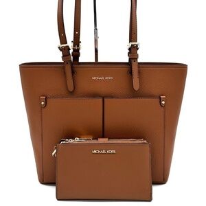 Michael Kors Jet Set Medium Pocket Tote Bag & Large Double Zip Wallet Luggage
